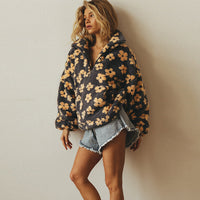 Azelma - Long Sleeve And Floral Print Fleece Sweater