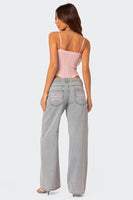Wide-Leg Denim Jeans – Pink Bow – Regular Fit