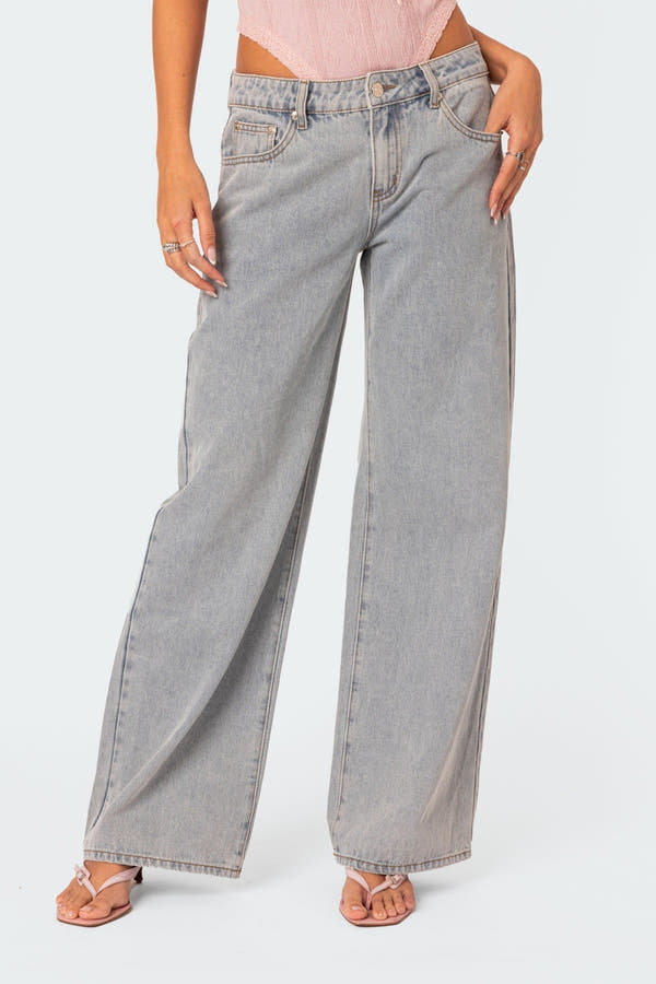 Wide-Leg Denim Jeans – Pink Bow – Regular Fit
